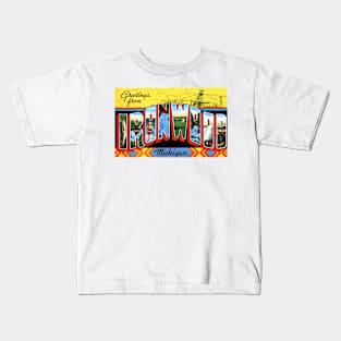 Greetings from Ironwood, Michigan - Vintage Large Letter Postcard Kids T-Shirt